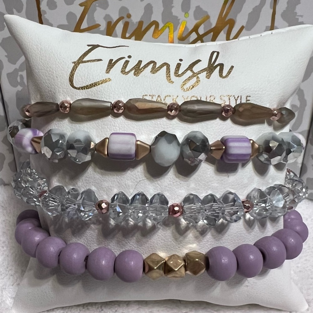 Brand New ERIMISH Bracelets -4 pc Stack - Purple & Gold